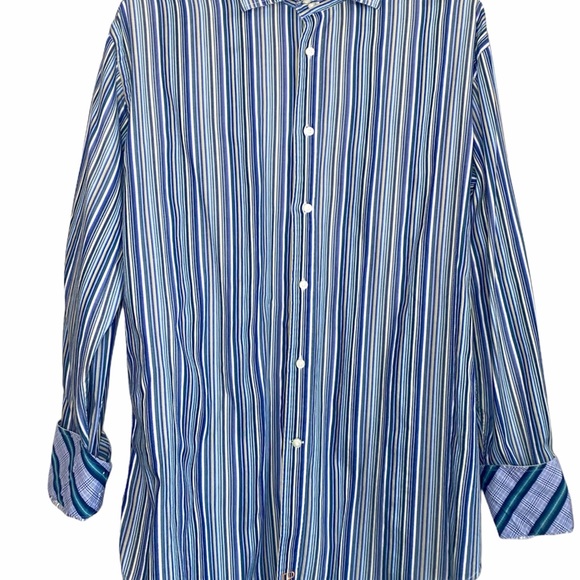 Thomas Dean Striped Flip Cuff Button Front Shirt - Picture 6 of 10